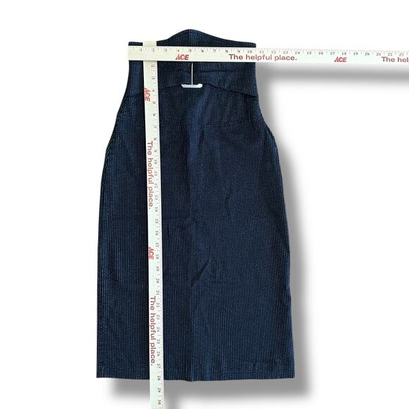 Vintage Y2K Lipsy Black Pinstripe Strapless Buckle Dress Made in USA, Size Small - Picture 3 of 8